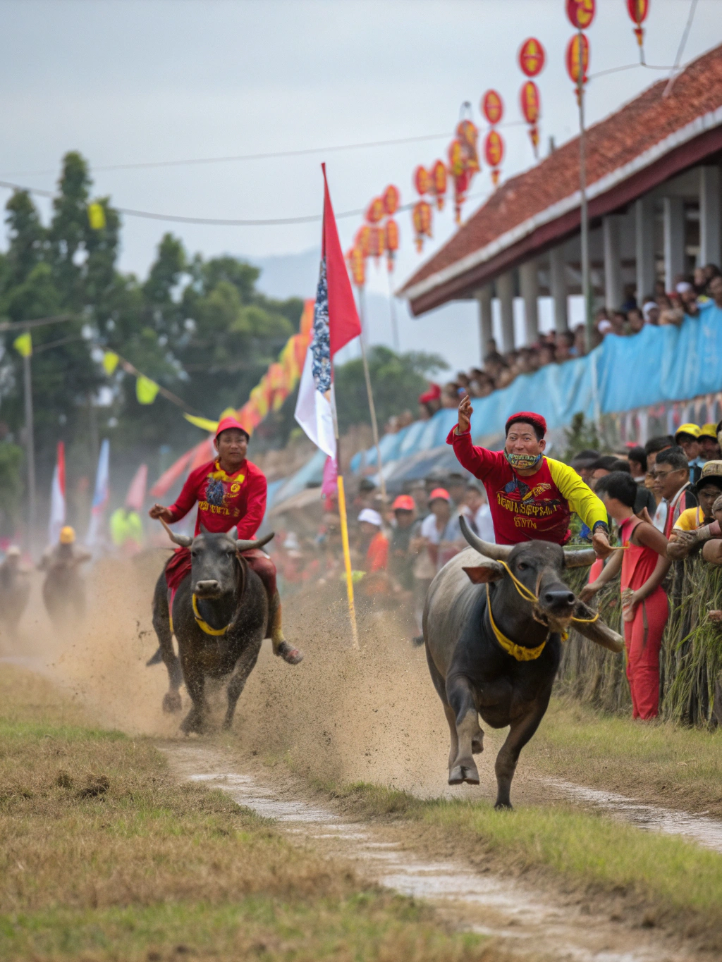 Close up of decorated racing buffaloes