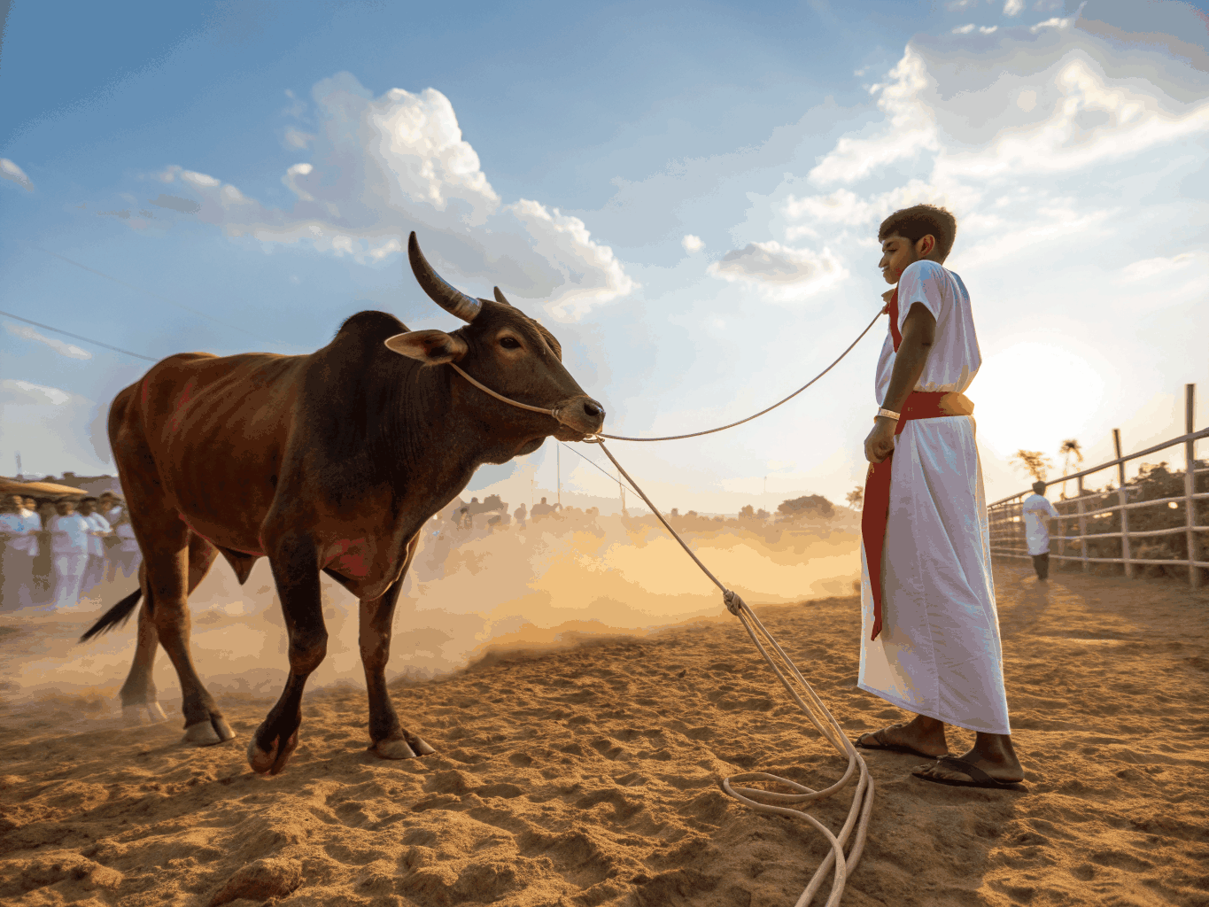 Jockey guiding buffaloes in a high-speed Kambala sprint