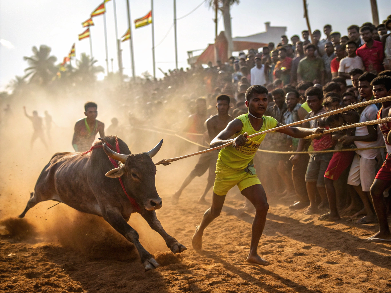 Venoor Kambala night event with splashing muddy water