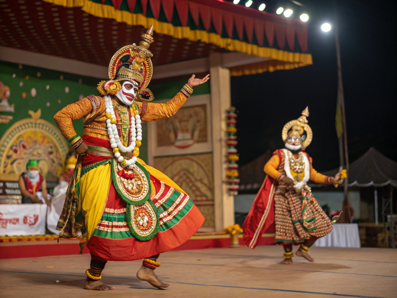 Colorful Yakshagana performers on stage